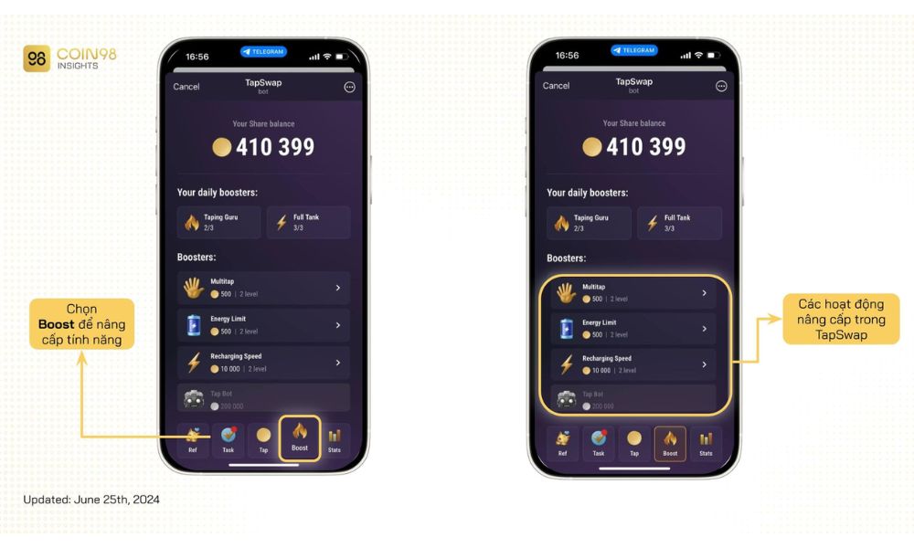 Nâng cấp bot trong TapSwap