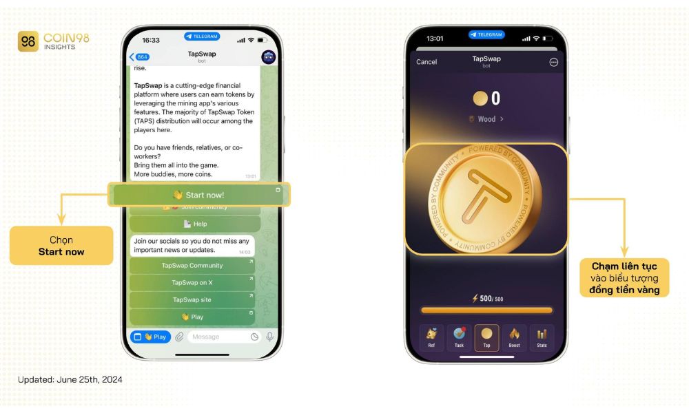 Truy cập TapSwap - Bắt đầu trò chơi và tap để kiếm tiền